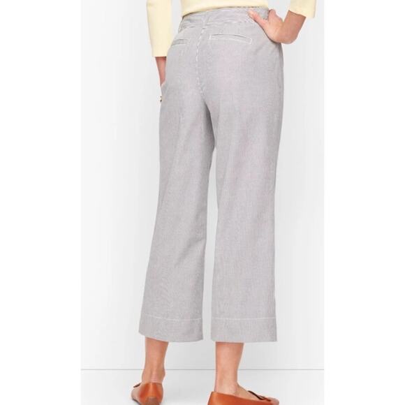 TALBOTS Women's Pinstripe Capri Wide Leg Chino 12 Nautical Coastal Resort Casual - Picture 2 of 11